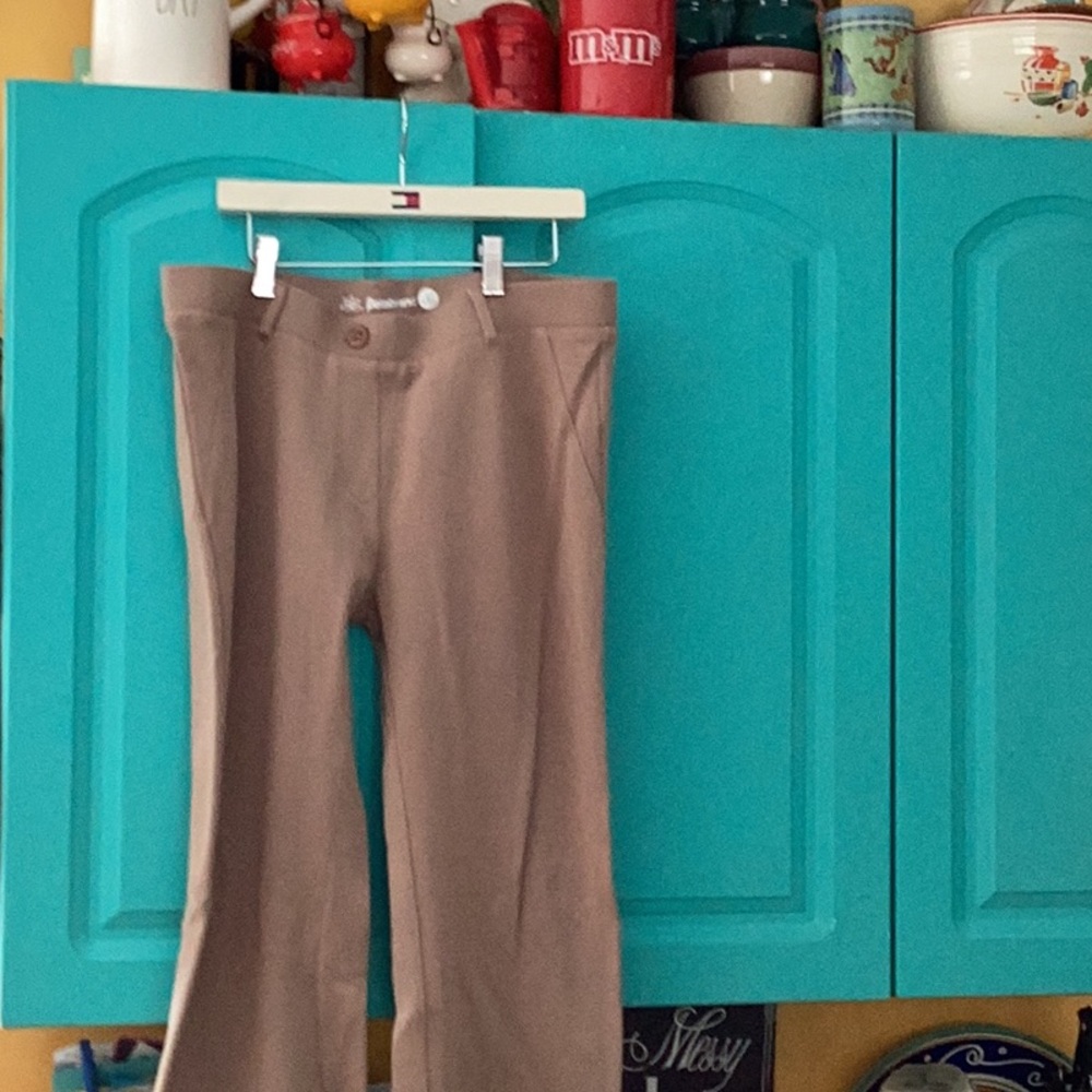 👢Betabrand Bootcut Dress Yoga Pants Khaki Twill - Sz Large EC